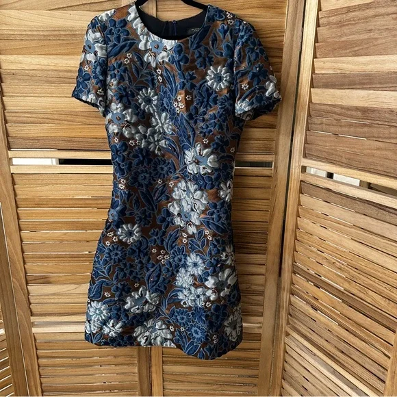 Burberry Prorsum Blue Metallic Short Sleeves Mini Dress size 4 - Picture 1 of 11